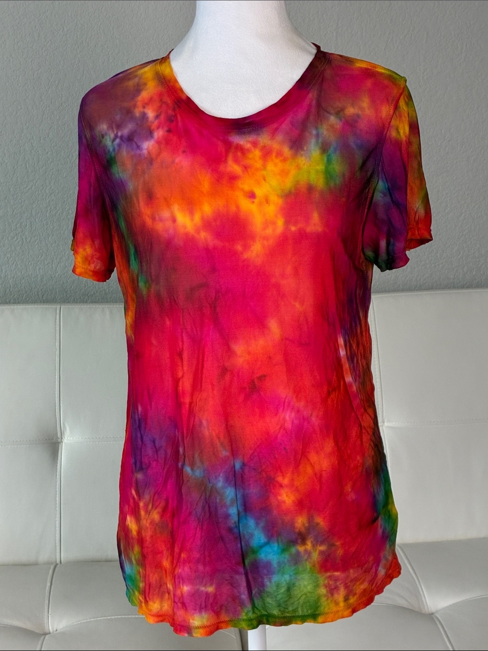 Free People Tie-Dye Short Sleeve Tee - Bright Pink Multicolor, Semi-sheer